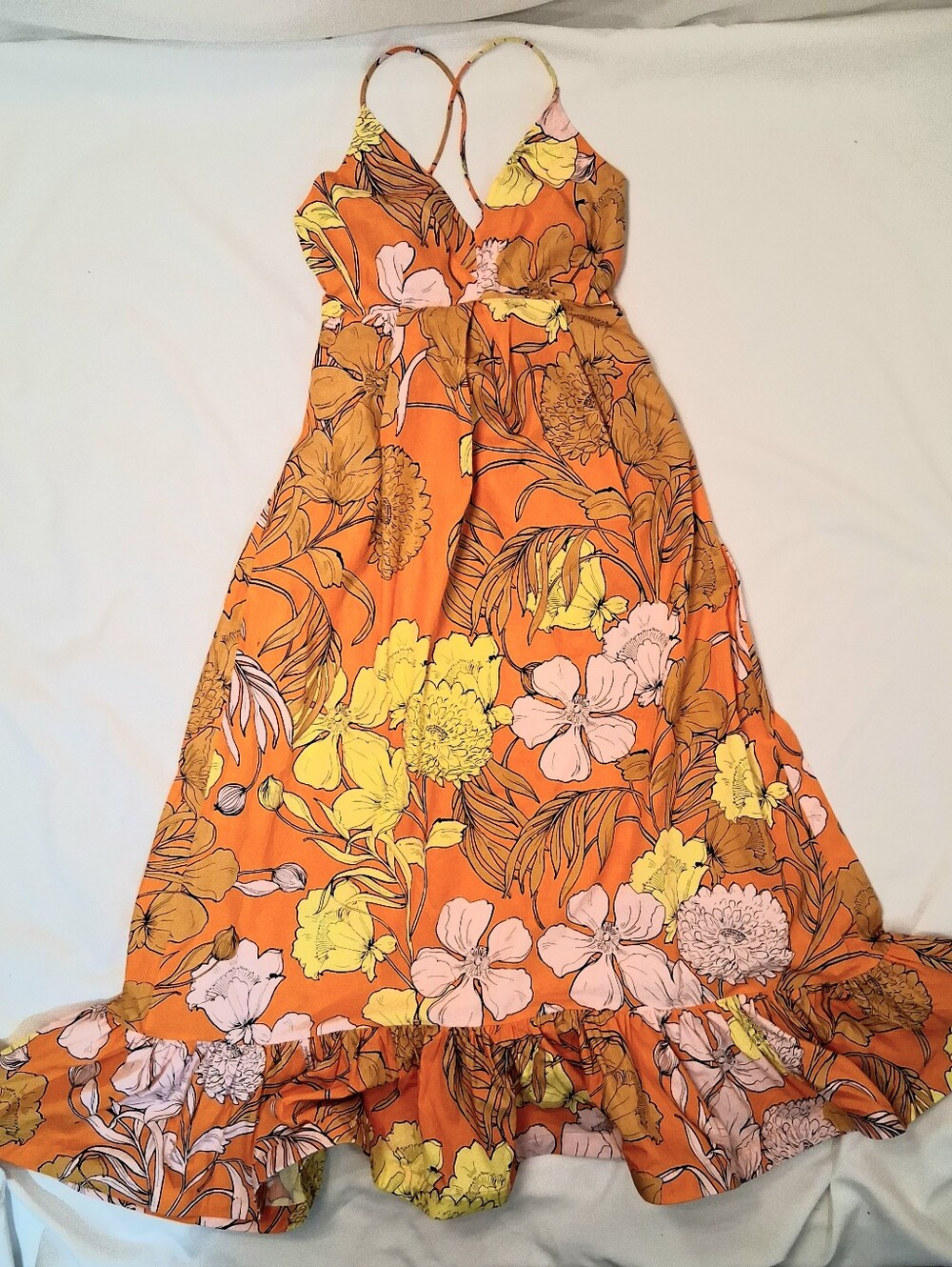 Tracy Reese Plenty Exploded Orange Multicolor Floral Dress Pockets Ruffle XSP
